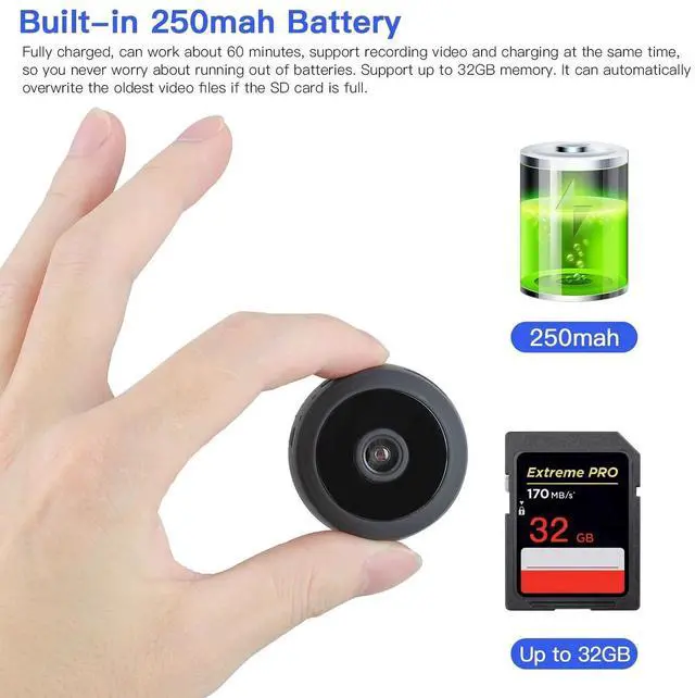 Alt view image 5 of 7 - Mini Wireless Security Camera, Full HD 720P Portable Small HD Nanny Cam with Night Vision, Video Record and Motion Detection for Home Car Drone Office and Outdoor Use