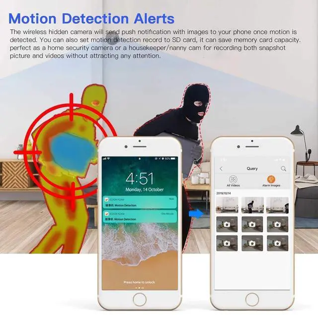 Alt view image 4 of 7 - Mini Wireless Security Camera, Full HD 720P Portable Small HD Nanny Cam with Night Vision, Video Record and Motion Detection for Home Car Drone Office and Outdoor Use