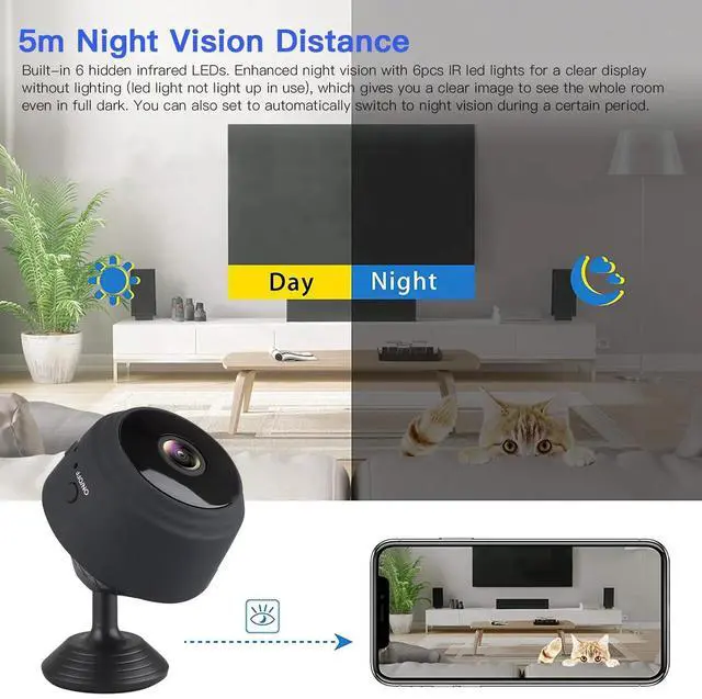 Alt view image 7 of 7 - Mini Wireless Security Camera, Full HD 720P Portable Small HD Nanny Cam with Night Vision, Video Record and Motion Detection for Home Car Drone Office and Outdoor Use