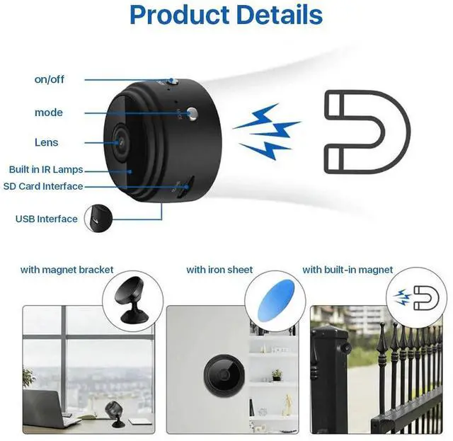 Alt view image 6 of 6 - 1080P Mini Camera Outdoor Wireless WiFi Camera Security Cam Night Vision Motion Detects Video Audio Recorder Camcorder Night Vision Micro Cam Cameras Wireless White