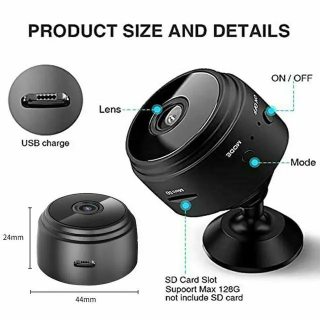 Alt view image 3 of 7 - 2 PCS Mini Wireless WiFi Cameras, Camera with Audio and Video Live Feed, with Cell Phone App Wireless Recording, 1080P HD Hidden Spy Cameras with Night Vision, Tiny Cameras for Indoor/ Outdoor