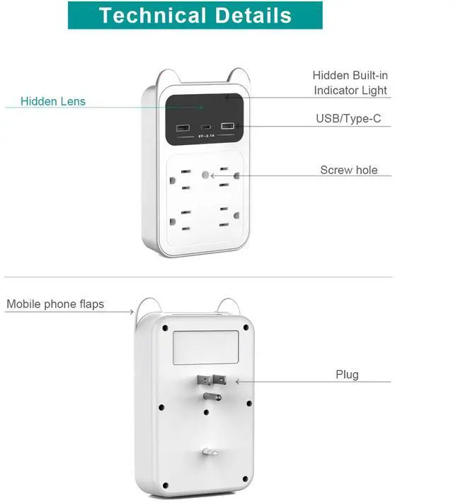 Alt view image 5 of 7 - HD 4MP outlet Camera Wireless Cameras Mini Small Nanny Cam Indoor Camera for Home Security Wall Charger WiFi Camera