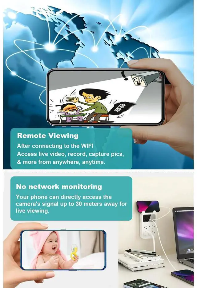 Alt view image 7 of 7 - HD 4MP outlet Camera Wireless Cameras Mini Small Nanny Cam Indoor Camera for Home Security Wall Charger WiFi Camera