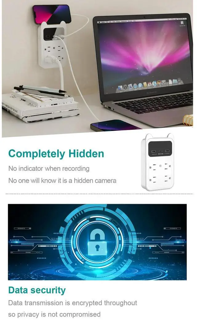 Alt view image 2 of 7 - HD 4MP outlet Camera Wireless Cameras Mini Small Nanny Cam Indoor Camera for Home Security Wall Charger WiFi Camera