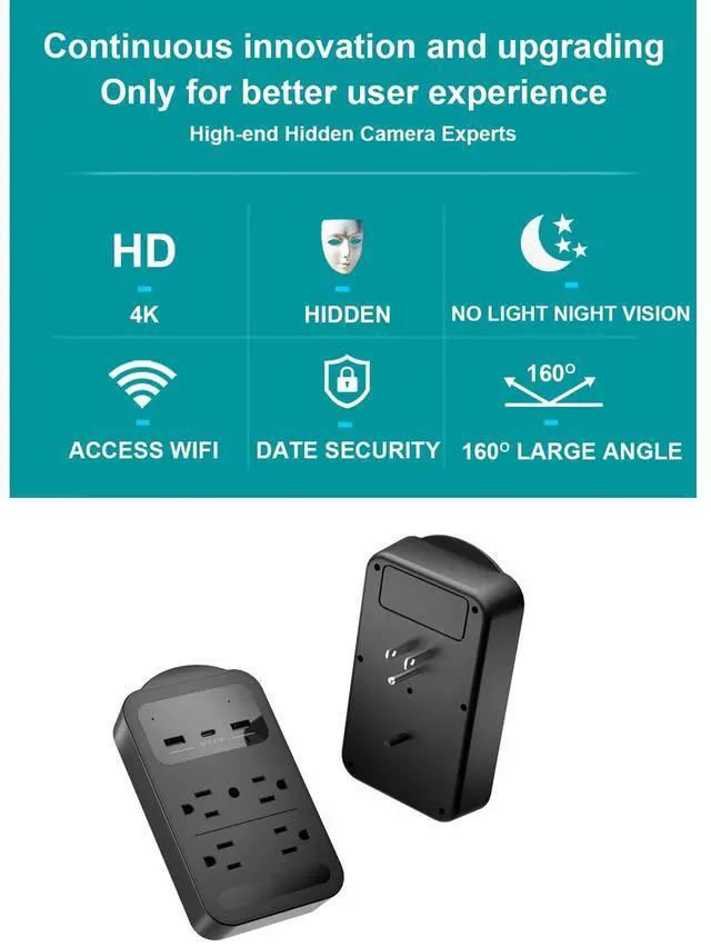 Alt view image 5 of 7 - Hidden Camera Charger with 4K, 1 Channel, 128G SD Card, Black, night vision