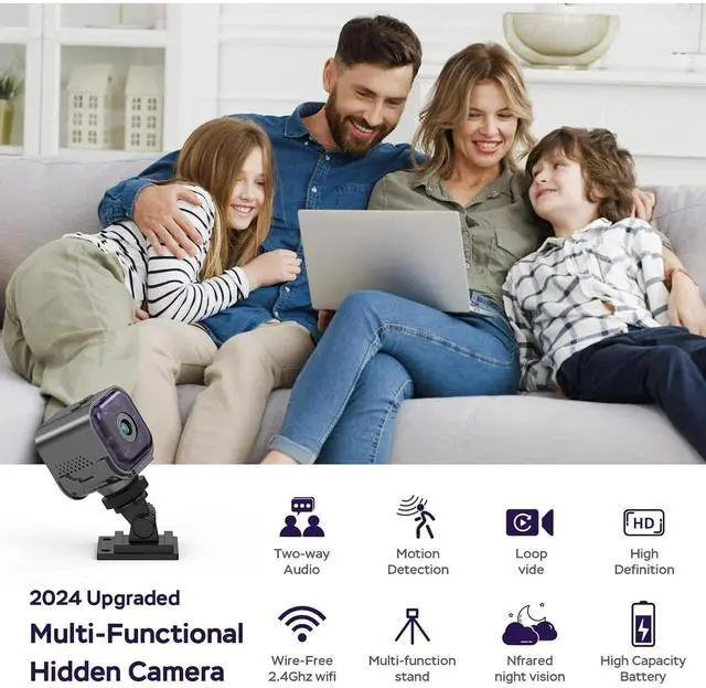 Alt view image 2 of 7 - Camera Hidden Camera with Audio/Video, Mini Wireless Camera with Phone App, Two-Way Audio, Night Vision, Motion Detection, Real Time Recording Surveill