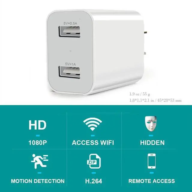 Alt view image 7 of 7 - Upgraded 1080P HD Nanny Cam Charger Wireless and Security Camera with Remote Viewing, Nanny Cam Nanny Camera Indoor/Outdoor, motion detection