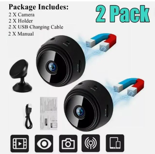Alt view image 2 of 7 - 2PCS HD 1080P Mini Wireless Hidden Spy Camera Wifi IP Home Security Night Vision