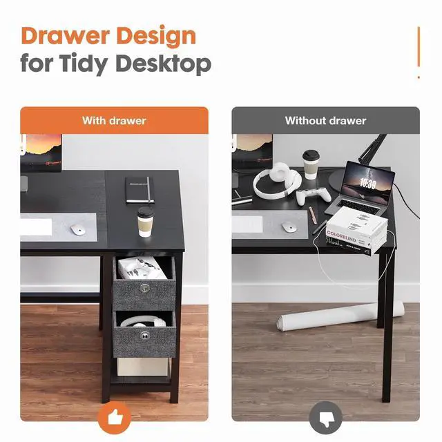 Alt view image 4 of 7 - 40 inch Computer Desk with Storage Drawers, PC Table for Home Office Small Spaces