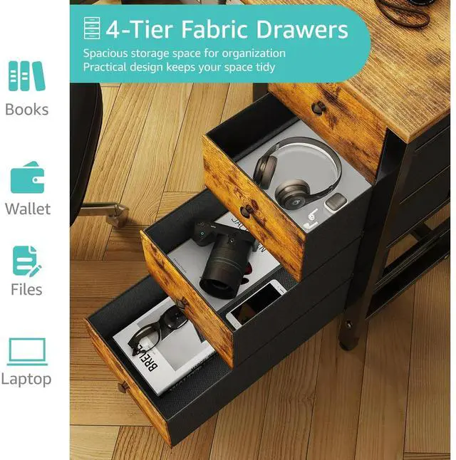 Alt view image 4 of 7 - 40 inch Computer Desk with 4 Fabric Drawers, Kids Student Small Desks for Home Office Small Space, Work PC Desk Table for Bedroom, Rustic Brown