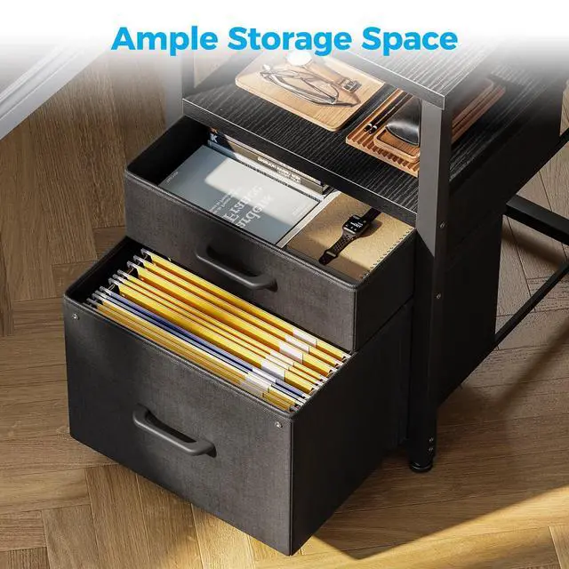 Alt view image 7 of 7 - 55 inch Computer Desk with 5 Drawers and File Cabinet for Storage, Office Desk with Storage Shelf & Power Outlets, Home Office Desks, Black