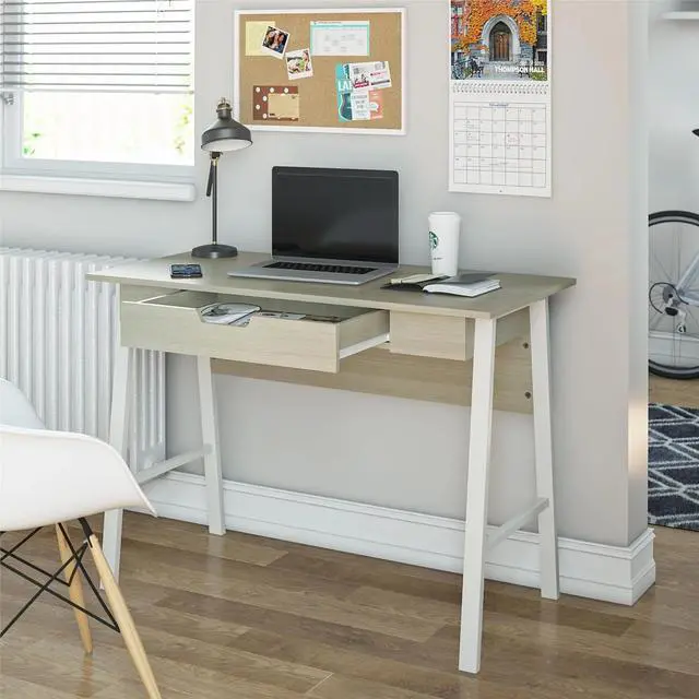 Alt view image 2 of 7 - Oxford Computer Desk with Drawer, Pale Oak