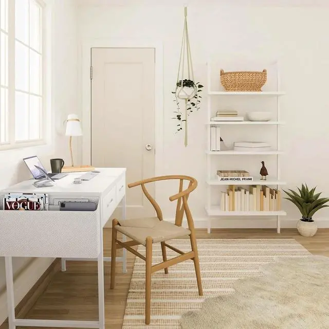Alt view image 6 of 7 - White Small Desk with Fabric Drawers - 32 Inch Vanity Desk with Storage Drawer and Bag for Bedroom, Study Writing Table for Small Spaces, White