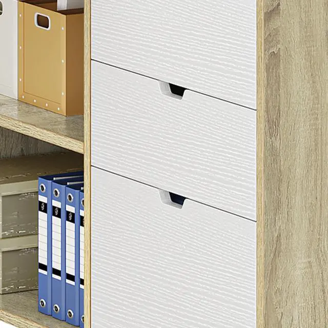 Alt view image 2 of 7 - Dextrus L Shaped Desk with Power Outlets & LED Lights, Computer Desk with 3 Drawers and 3 Storage Shelves, White Office Desk Corner Desk for Home Office, White& Oak