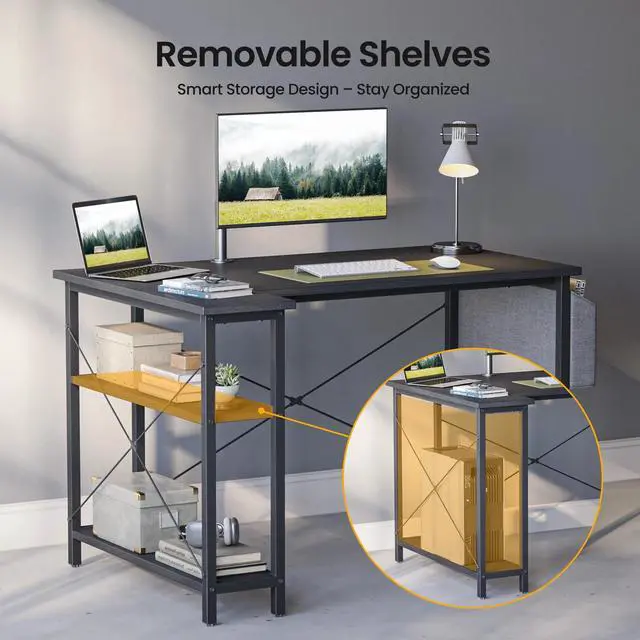 Alt view image 6 of 7 - 40 Inch L-Shaped Computer Desk with Storage Shelves Home Office Corner Desk Study Writing Table, Black