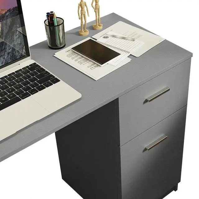 Alt view image 3 of 7 - CompacttComputer Desk Study Table for Small Spaces Home Office 43 Inch Student Laptop PC Writing Desks with Storage and Drawer, Modern Ergonomic Gaming Workstation - Grey