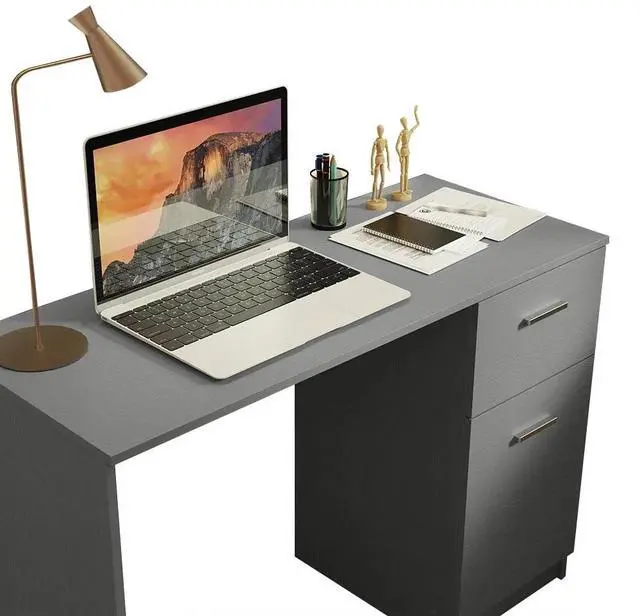Alt view image 4 of 7 - CompacttComputer Desk Study Table for Small Spaces Home Office 43 Inch Student Laptop PC Writing Desks with Storage and Drawer, Modern Ergonomic Gaming Workstation - Grey