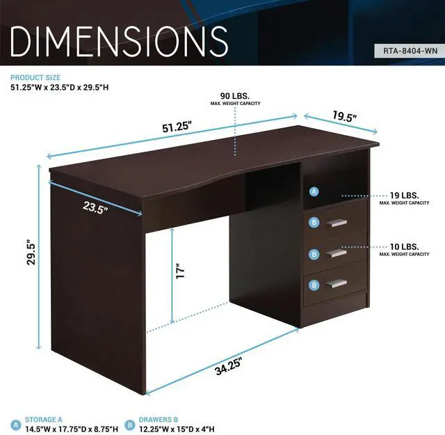 Alt view image 6 of 7 - Classy 3-Drawer Computer Desk, Espresso
