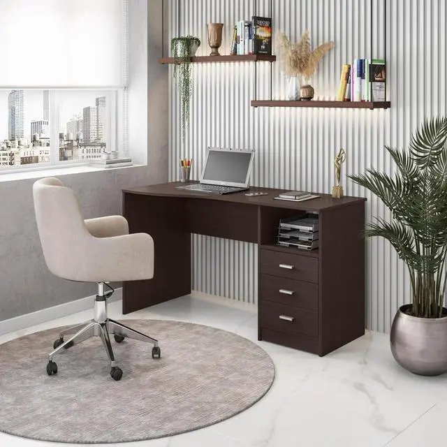 Main image of Classy 3-Drawer Computer Desk, Espresso