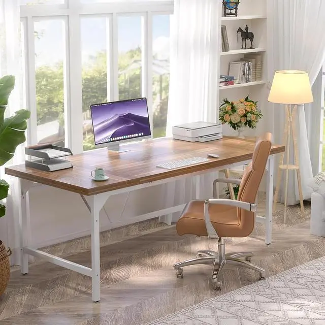 Alt view image 6 of 7 - Large Desk, 70.8 x 31.5 Inch Extra Long Executive Computer Desk, Heavy Duty 2 Person Desk, Premium Super Thick Study Writing Table Computer Table, Rustic