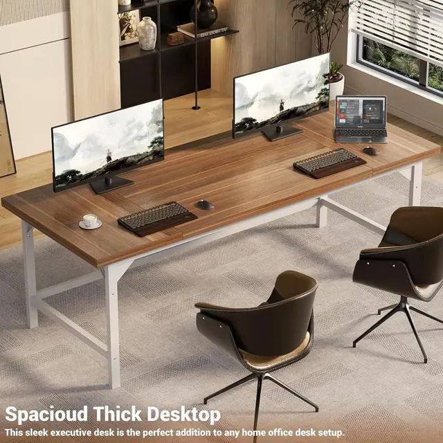 Alt view image 7 of 7 - Large Desk, 70.8 x 31.5 Inch Extra Long Executive Computer Desk, Heavy Duty 2 Person Desk, Premium Super Thick Study Writing Table Computer Table, Rustic