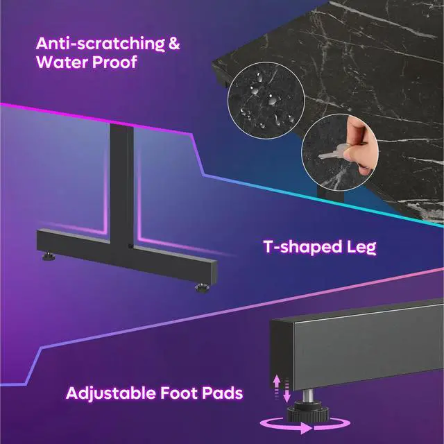 Alt view image 4 of 7 - 42" LED Gaming Desk PC Computer Office Gamer Table Desk with Monitor Stand in Black Marble