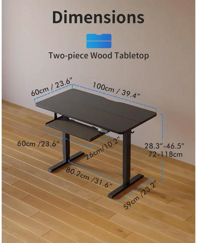 Alt view image 5 of 7 - Standing Desk with Keyboard Tray, 40 x 24 inch Height Adjustable Electric Standing Desk, Sit Stand Up Desk, Computer Office Desk, Black