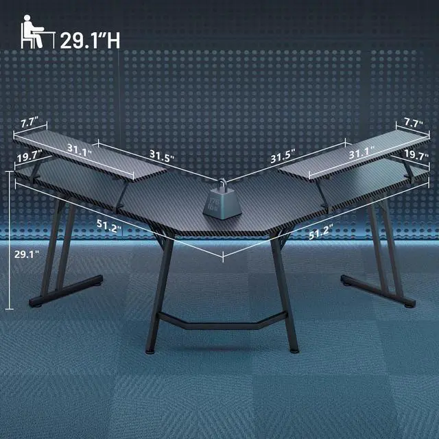 Alt view image 7 of 7 - 51 inch L Shaped Gaming Desk with Monitor Stand and LED Lights, Corner Computer Desk, PC Gaming Table