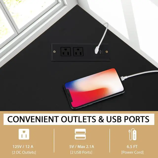 Alt view image 7 of 7 - Triangle Computer Desk Corner Desk Home Office w/Power Outlets USB Ports Black