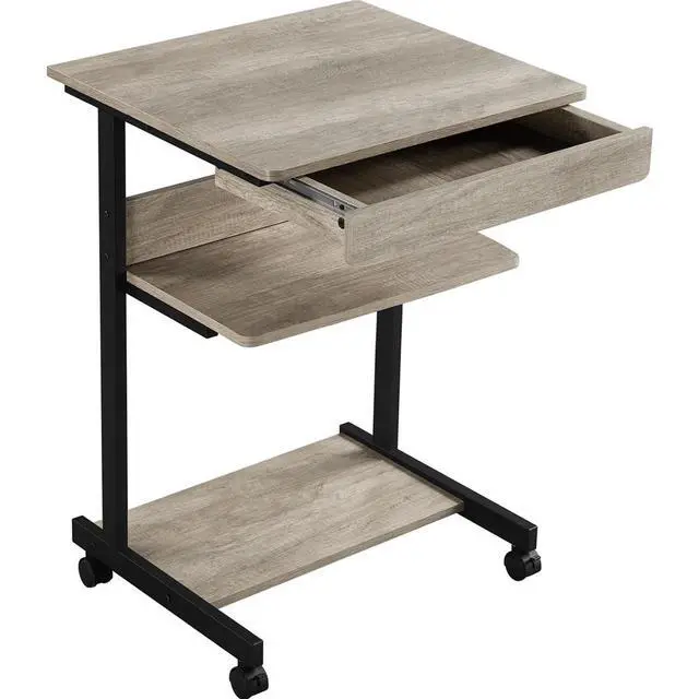 Alt view image 5 of 7 - Rolling Laptop Computer Desk Table Tray Desk with Drawers and Printer Shelf on Wheels, Gray