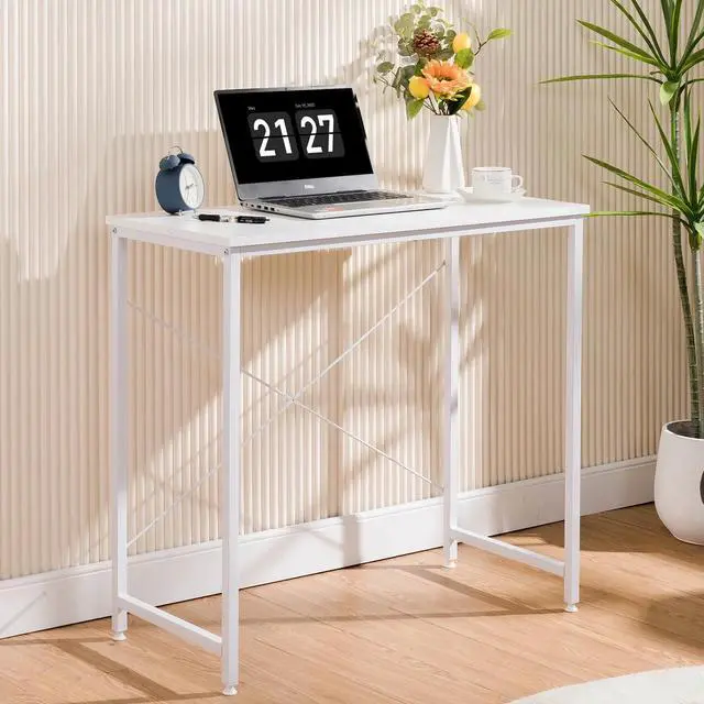 Main image of Small Computer Desk 32 Inch Writing Desk Metal Frame Modern Simple Style for Home Office Study,White