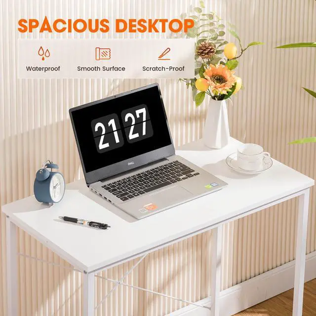 Alt view image 2 of 7 - Small Computer Desk 32 Inch Writing Desk Metal Frame Modern Simple Style for Home Office Study,White