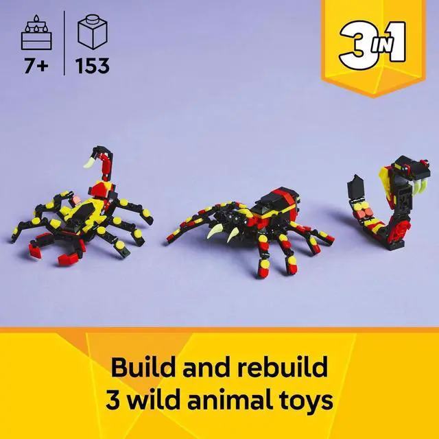 Alt view image 2 of 7 - Creator 3 in 1 Wild Animals Surprising Spider Toy - Building Toy with 3 Build Options, Spider, Scorpion, or Snake - Animal Figures for Kids, Boys & Girls, Ages 7+ - Gift Idea for Birthday - 31159
