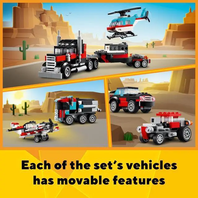 Alt view image 5 of 7 - Creator 3 in 1 Flatbed Truck with Helicopter Toy, Transforms from Flatbed Truck Toy to Propeller Plane to Hot Rod and SUV Car Toys, Gift Idea for Boys and Girls Ages 7 Years Old and Up, 31146