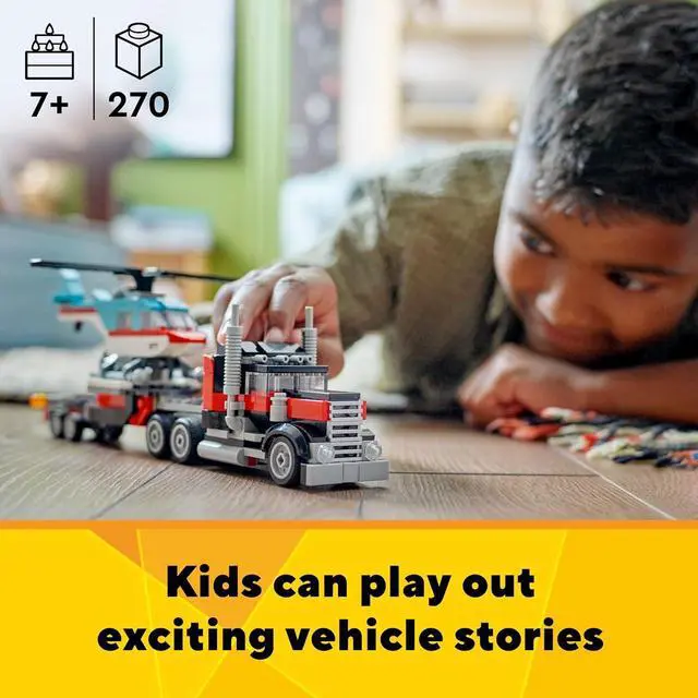 Alt view image 2 of 7 - Creator 3 in 1 Flatbed Truck with Helicopter Toy, Transforms from Flatbed Truck Toy to Propeller Plane to Hot Rod and SUV Car Toys, Gift Idea for Boys and Girls Ages 7 Years Old and Up, 31146