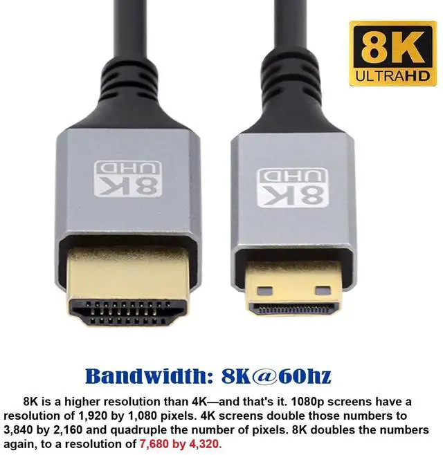 Alt view image 2 of 7 - Mini HDMI 2.1 Ultra Thin HDTV Cable 8K 4K Hyper Super Flexible Slim Cord Type-A to Type-C for Camera HDTV