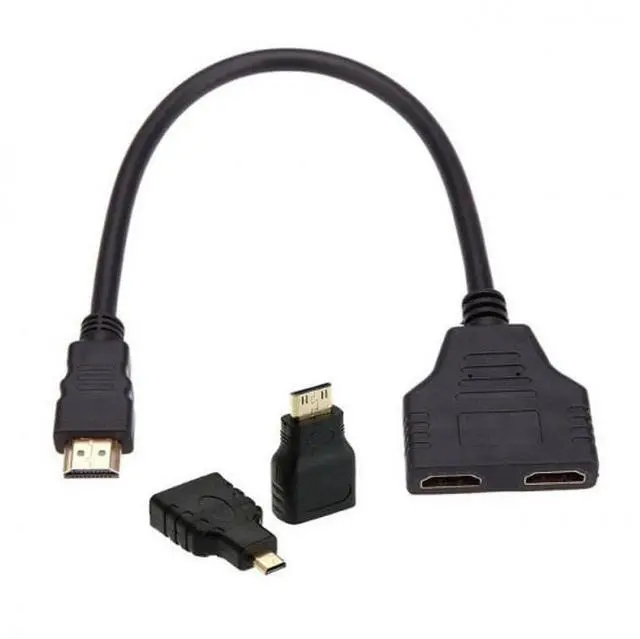 Alt view image 2 of 6 - HDMI to Dual HDMI Female Y Splitter Switch Extension Adapter Cable with Micro Mini HDMI Adapter