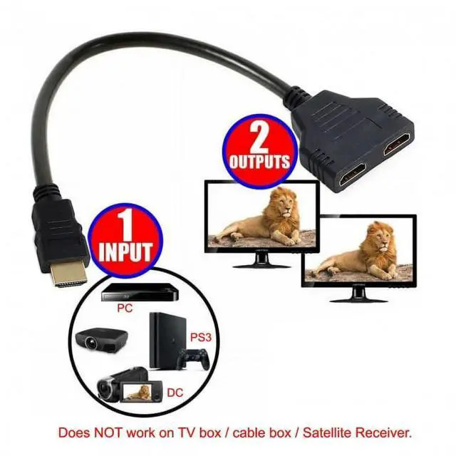 Alt view image 6 of 6 - HDMI to Dual HDMI Female Y Splitter Switch Extension Adapter Cable with Micro Mini HDMI Adapter