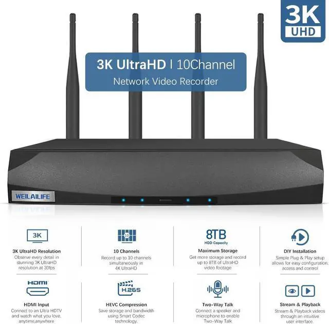 Alt view image 5 of 7 - Security Wireless Network Video Recorder NVR System for Home Surveillance/Monitor Camera Systems,Built-in WiFi Recorders,Local Storage,Support 16-Channel, Max to 6TB Hard Drive (HDD Not Included)