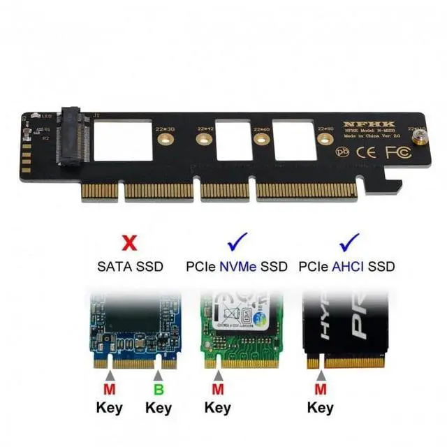 Alt view image 6 of 6 - NGFF M.2 M-key NVME AHCI SSD to PCI-E 3.0 16x 4x Adapter for 110mm 80mm SSD