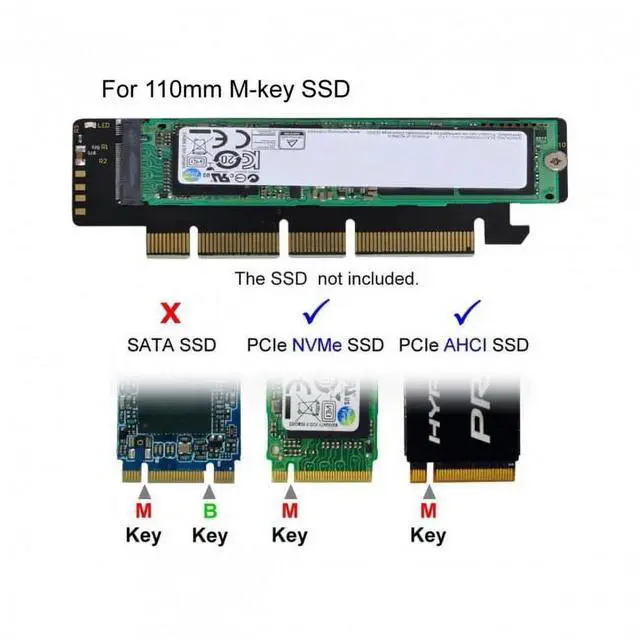 Alt view image 3 of 6 - NGFF M.2 M-key NVME AHCI SSD to PCI-E 3.0 16x 4x Adapter for 110mm 80mm SSD