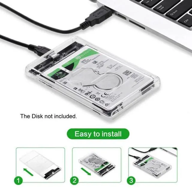 Alt view image 6 of 6 - USB-C Type-C to 2.5 Inch SATA SSD HDD External Enclosure Transparent for Laptop PC