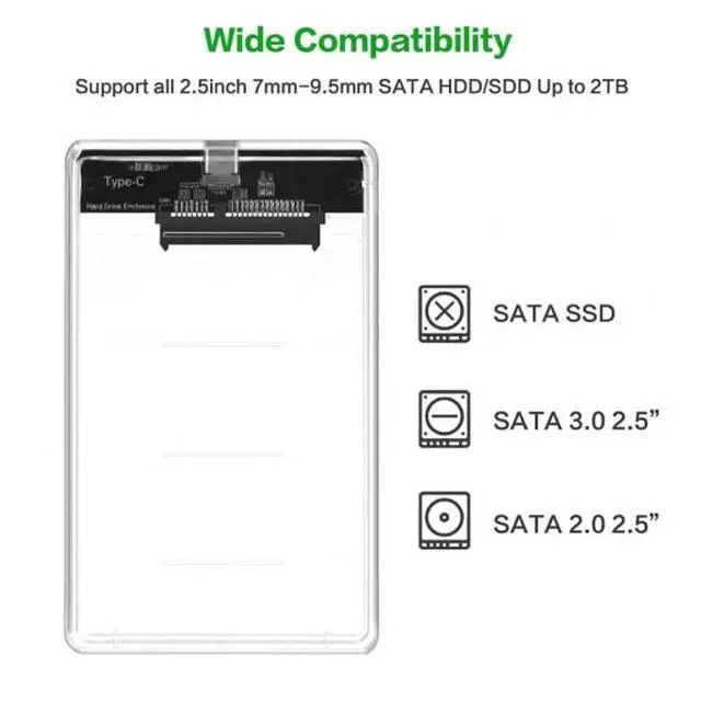 Alt view image 3 of 6 - USB-C Type-C to 2.5 Inch SATA SSD HDD External Enclosure Transparent for Laptop PC