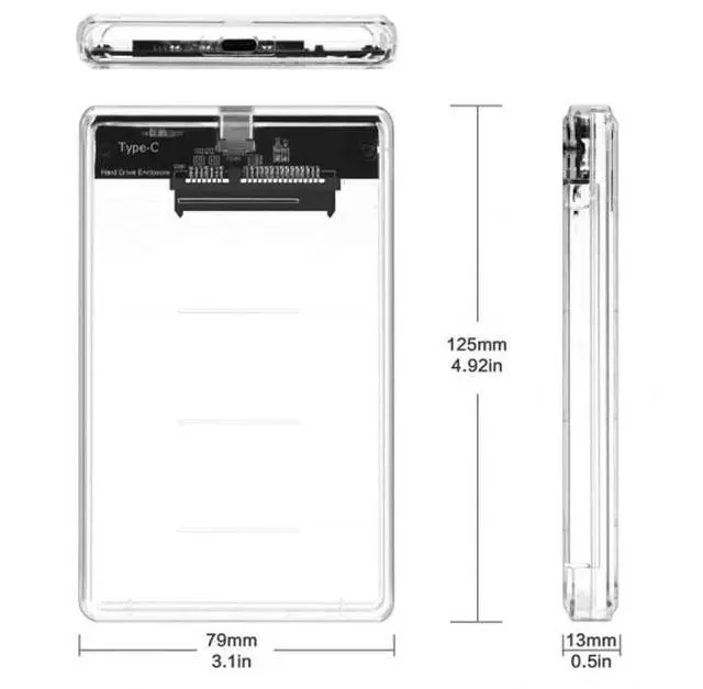 Alt view image 4 of 6 - USB-C Type-C to 2.5 Inch SATA SSD HDD External Enclosure Transparent for Laptop PC