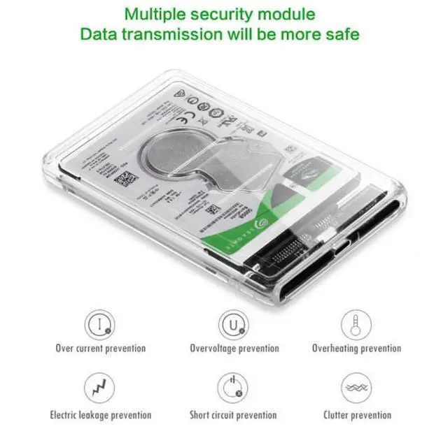 Main image of USB-C Type-C to 2.5 Inch SATA SSD HDD External Enclosure Transparent for Laptop PC