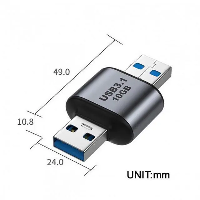 Alt view image 2 of 6 - USB 3.0/3.1 Type A Male to USB 3.0/3.1 A Male Data Adapter 10Gbps Extension for Laptop Desktop