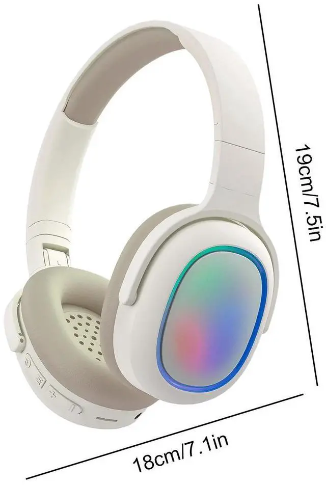 Alt view image 3 of 7 - Bluetooth Headphones Over Ear, BT5.3, Colorful RGB Light, Long Playtime Wireless Headset, Noise Cancel, HiFi Stereo Foldable Lightweight Deep Bass for Travel Home Office Cellphone(Beige)