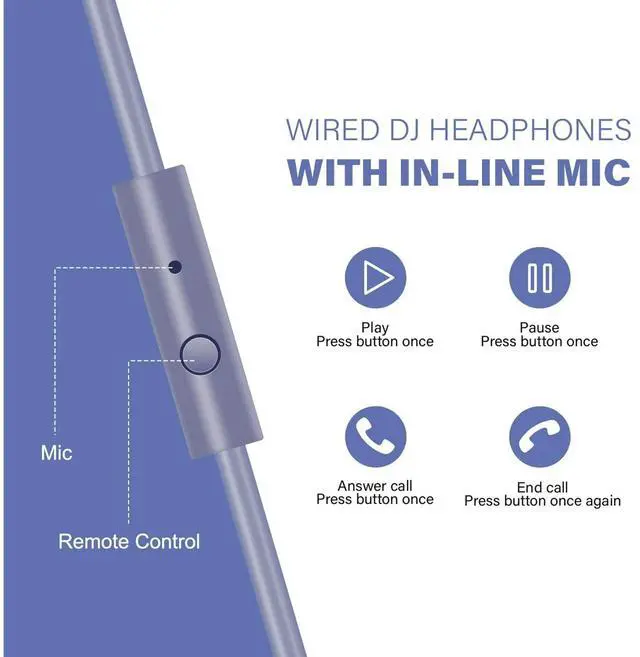 Alt view image 3 of 7 - Wired Over-Ear Headphones with Mic Dual-Plugs for Youth Adult Kids Gitar Piano Drum-Light Blue