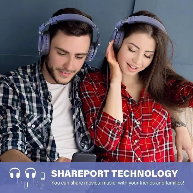 Alt view image 2 of 7 - Wired Over-Ear Headphones with Mic Dual-Plugs for Youth Adult Kids Gitar Piano Drum-Light Blue