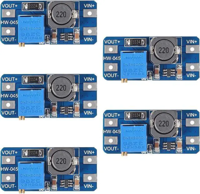 Main image of 5pcs MT3608 DC-DC Boost Converter 2A Adjustable Step Up Module Voltage Regulator Board Input Voltage 2V-24V to 5V-28V Output Voltage for Arduino